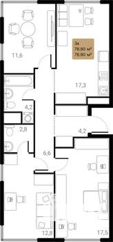 3-к квартира, вторичка, 77м2, 3/28 этаж