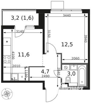 1-к квартира, вторичка, 33м2, 5/8 этаж