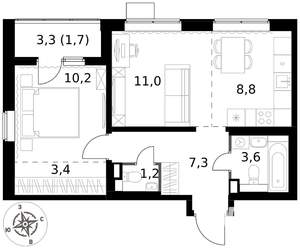 2-к квартира, вторичка, 47м2, 2/17 этаж
