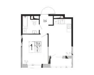 1-к квартира, строящийся дом, 38м2, 2/10 этаж