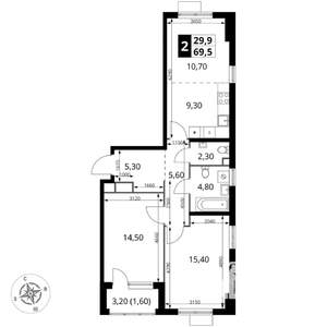 3-к квартира, вторичка, 70м2, 2/8 этаж