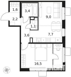 2-к квартира, вторичка, 45м2, 4/17 этаж