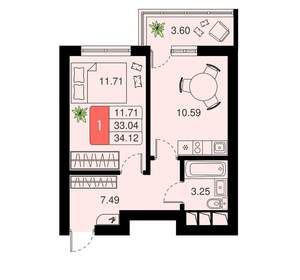 1-к квартира, вторичка, 34м2, 19/20 этаж