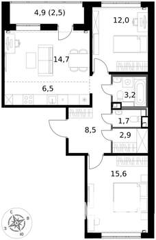 3-к квартира, вторичка, 68м2, 2/17 этаж