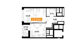 1-к квартира, вторичка, 37м2, 4/14 этаж