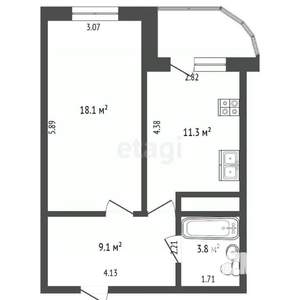 1-к квартира, вторичка, 42м2, 6/12 этаж