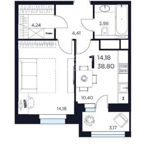 1-к квартира, строящийся дом, 39м2, 2/15 этаж