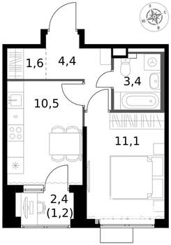 1-к квартира, вторичка, 32м2, 6/17 этаж