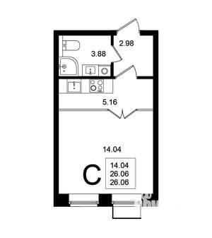 Студия квартира, вторичка, 26м2, 5/5 этаж