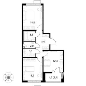 2-к квартира, вторичка, 60м2, 12/16 этаж