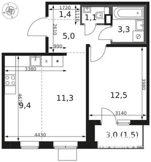 2-к квартира, вторичка, 46м2, 8/17 этаж