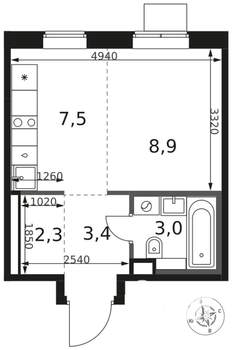 Студия квартира, вторичка, 25м2, 9/17 этаж