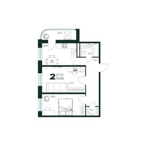 2-к квартира, строящийся дом, 55м2, 8/9 этаж