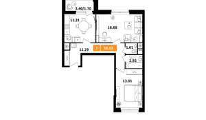 2-к квартира, вторичка, 59м2, 7/17 этаж