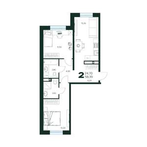 2-к квартира, вторичка, 58м2, 1/9 этаж