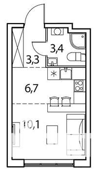 1-к квартира, вторичка, 24м2, 3/17 этаж