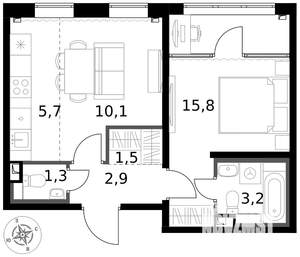 2-к квартира, вторичка, 41м2, 2/17 этаж