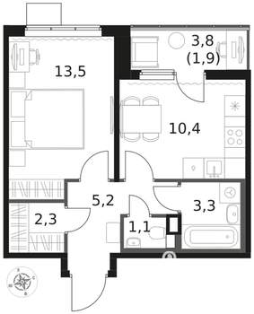 1-к квартира, вторичка, 38м2, 17/17 этаж