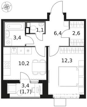 1-к квартира, вторичка, 38м2, 12/17 этаж