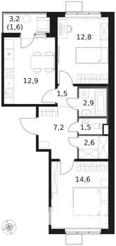 2-к квартира, вторичка, 58м2, 13/17 этаж