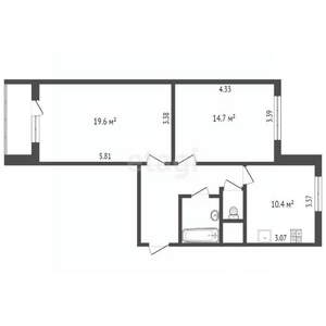 2-к квартира, вторичка, 58м2, 2/25 этаж