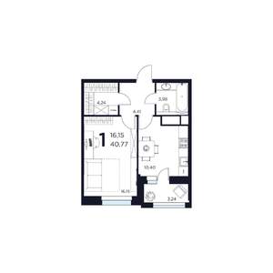 1-к квартира, вторичка, 41м2, 5/15 этаж