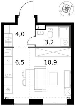 1-к квартира, вторичка, 25м2, 2/17 этаж
