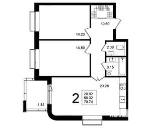 2-к квартира, вторичка, 71м2, 5/5 этаж