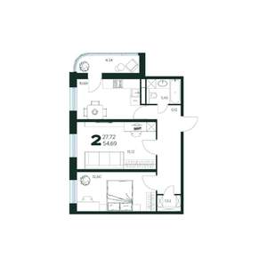 2-к квартира, вторичка, 55м2, 2/9 этаж