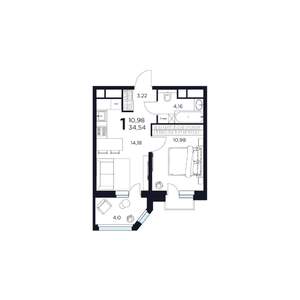 1-к квартира, строящийся дом, 35м2, 14/17 этаж