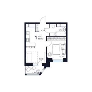 1-к квартира, строящийся дом, 35м2, 8/17 этаж
