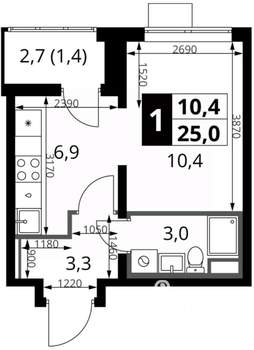 Студия квартира, вторичка, 28м2, 10/14 этаж