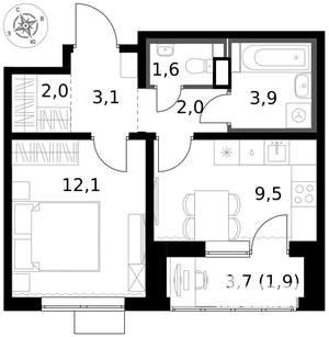 1-к квартира, вторичка, 36м2, 3/17 этаж
