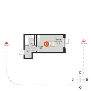 1-к квартира, строящийся дом, 24м2, 8/8 этаж