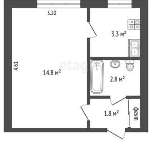 1-к квартира, вторичка, 20м2, 6/9 этаж