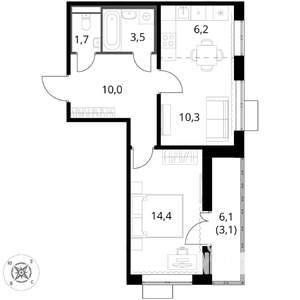 2-к квартира, вторичка, 49м2, 13/17 этаж