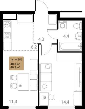 1-к квартира, вторичка, 40м2, 3/28 этаж