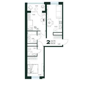 2-к квартира, вторичка, 59м2, 2/9 этаж