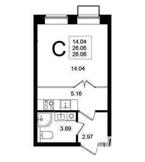 Студия квартира, вторичка, 26м2, 2/5 этаж