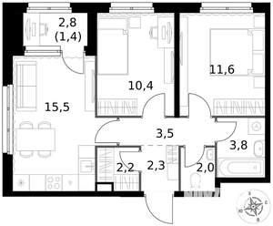 2-к квартира, вторичка, 53м2, 1/17 этаж