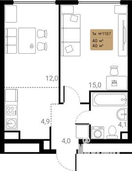 1-к квартира, вторичка, 40м2, 9/28 этаж