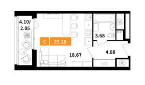 Студия квартира, вторичка, 29м2, 3/17 этаж