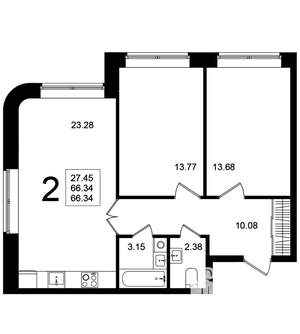 2-к квартира, строящийся дом, 66м2, 1/5 этаж