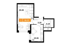 1-к квартира, вторичка, 38м2, 4/22 этаж
