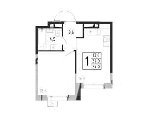 1-к квартира, строящийся дом, 37м2, 1/10 этаж