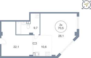 2-к квартира, вторичка, 71м2, 1/25 этаж