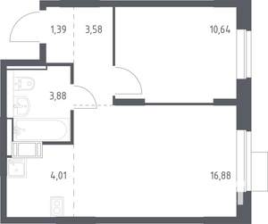 1-к квартира, строящийся дом, 40м2, 10/12 этаж