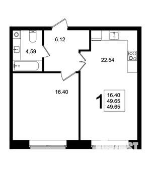 1-к квартира, строящийся дом, 50м2, 1/5 этаж