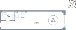 1-к квартира, вторичка, 40м2, 1/25 этаж