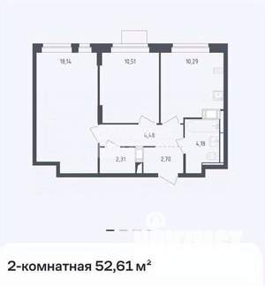 2-к квартира, вторичка, 53м2, 5/12 этаж